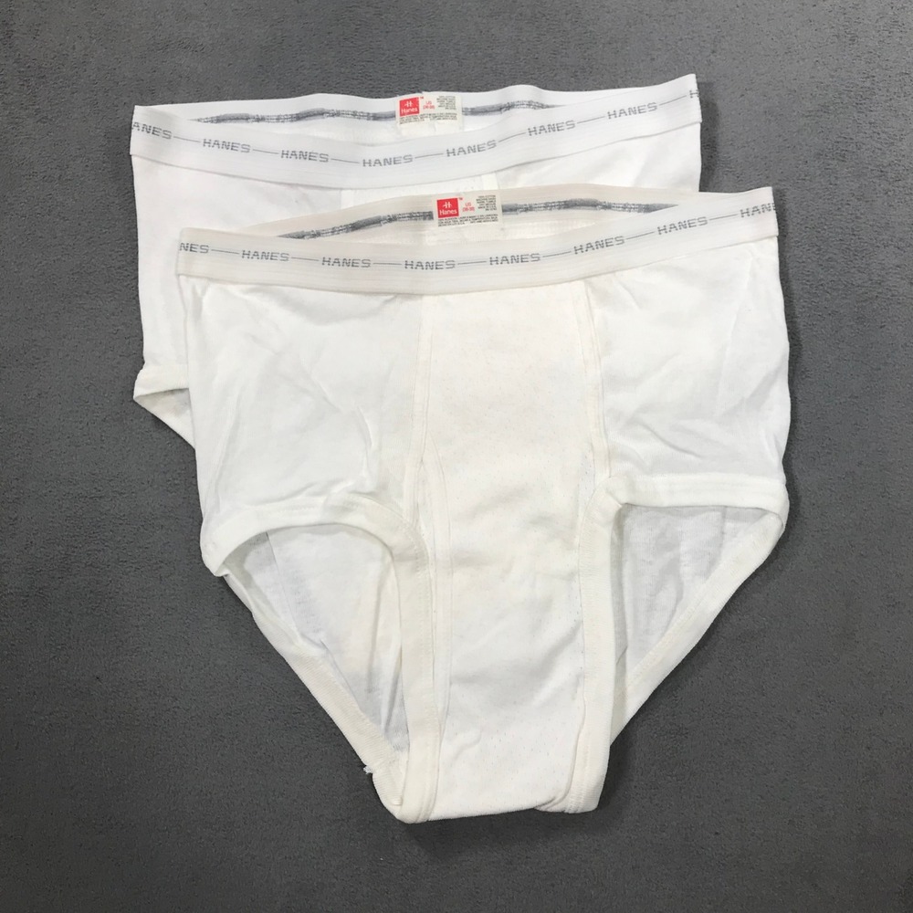 Vintage Hanes Briefs Mens Size L White Cotton Underwear Perforated Fly USA Made